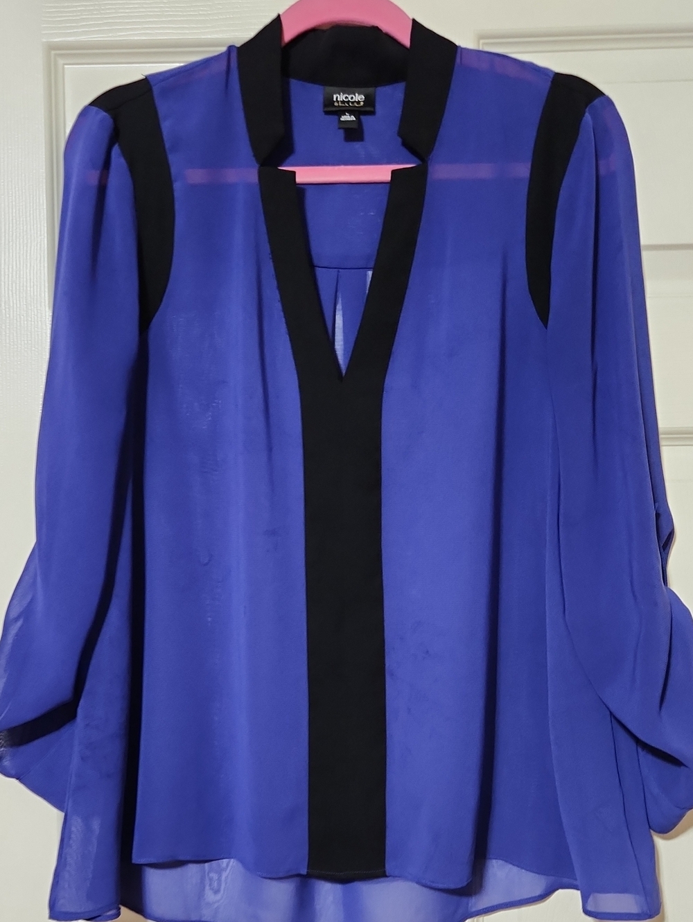 Nicole Miller Royal Blue Blouse with Black Trim, Large